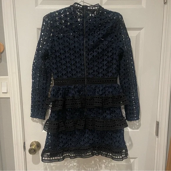 Self-Portrait Navy Lace Long Sleeve Dress - Picture 7 of 8